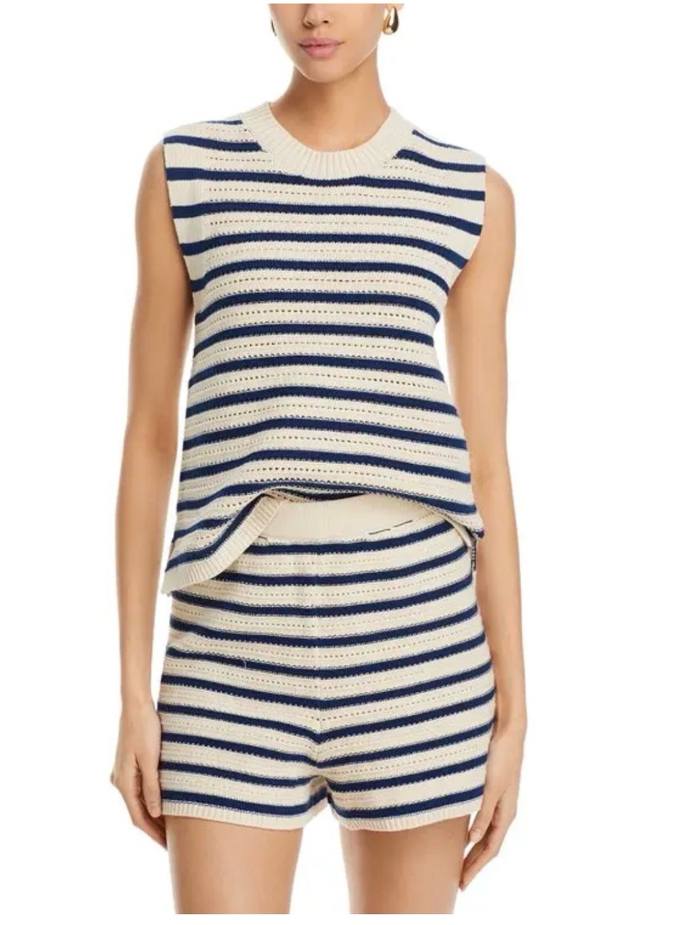 French Connection Striped Sleeveless Sweater Shorts Set